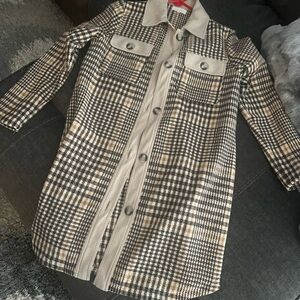 Plaid Long Coat with Button Details